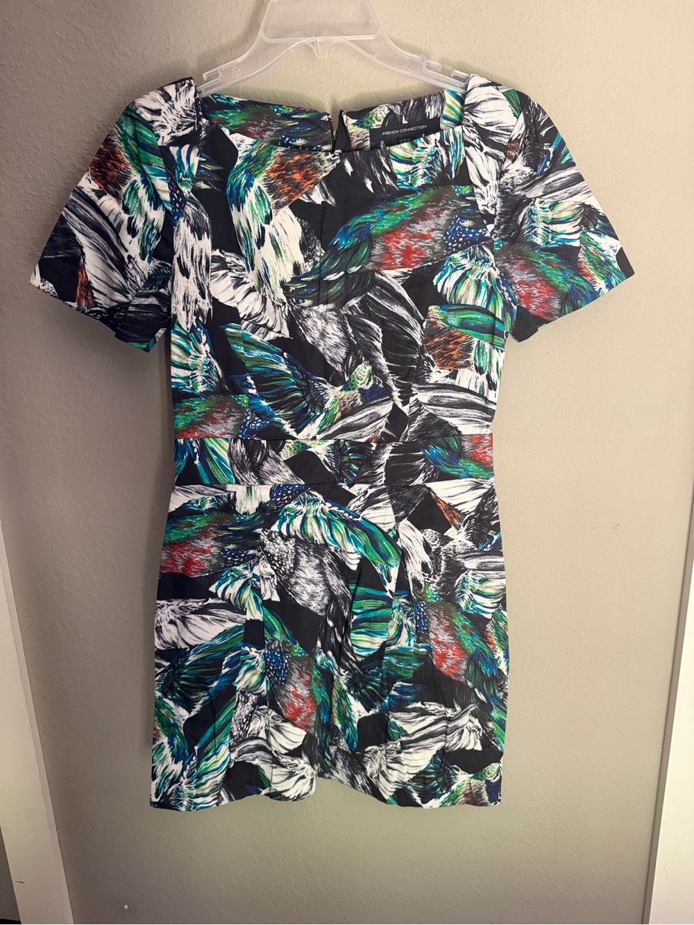 French Connection Multicolor Feather-Print Mini Dress - Black, Green, Blue, Red
